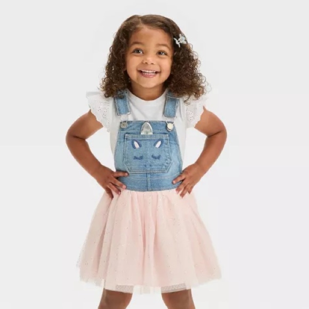 OshKosh B'gosh Toddler Girls Skirt Dress Unicorn Skirtall -Denim/ Light Pink